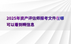 2025年资产评估师报考文件在哪可以看到啊信息